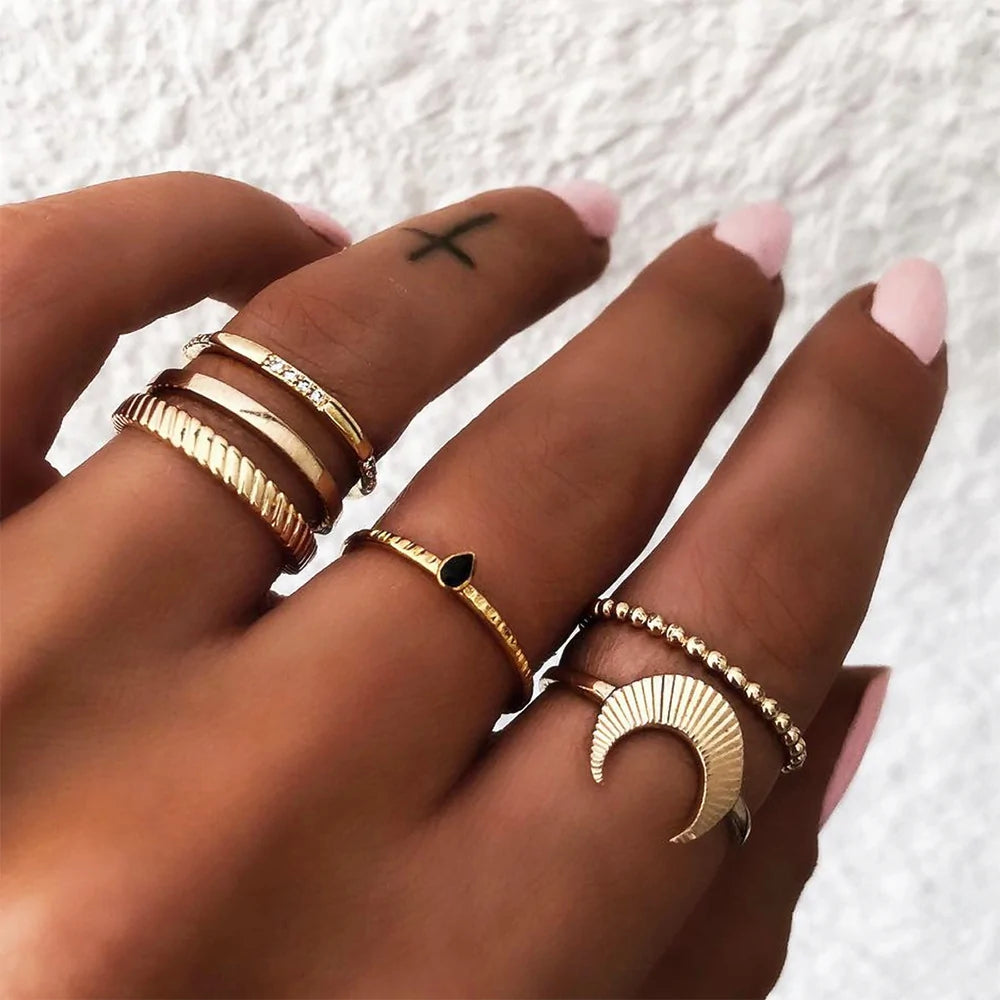 Moon Geometric Joint Rings Set