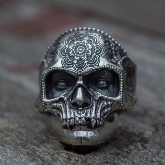 Skull Ring Mandala Flower