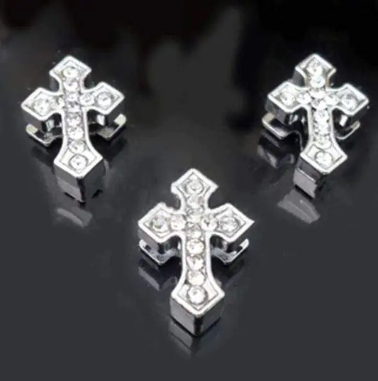 Pavé Arrowed Cross Charm -Silver