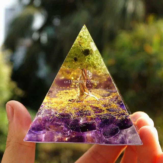 Tree Of Life Orgonite Pyramid Mold Amethyst Peridot