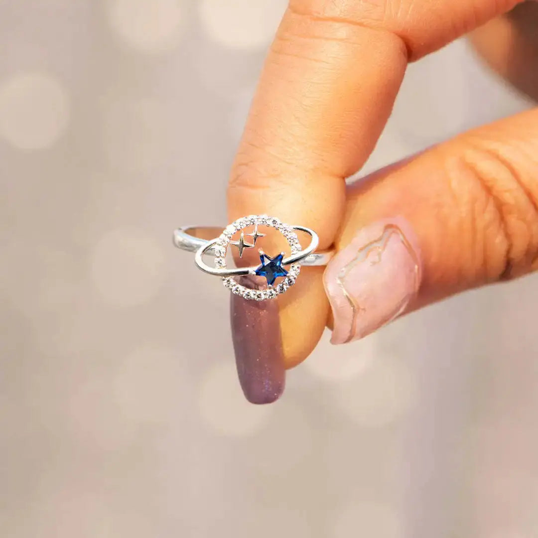 Zircon Crystal Planet Ring: Vintage Universe Star Design