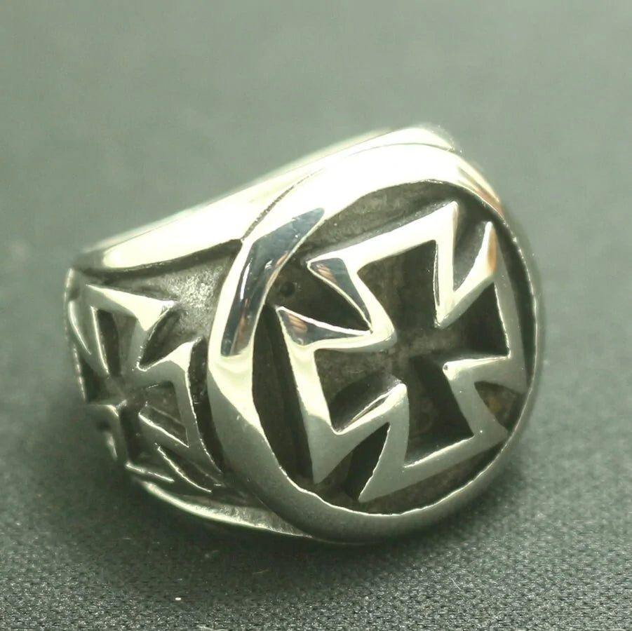 316L Stainless Steel Classic Biker Cross Ring