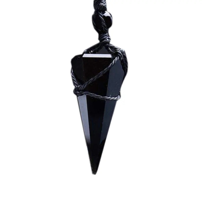 Black Obsidian Pyramid Pendant with Chain