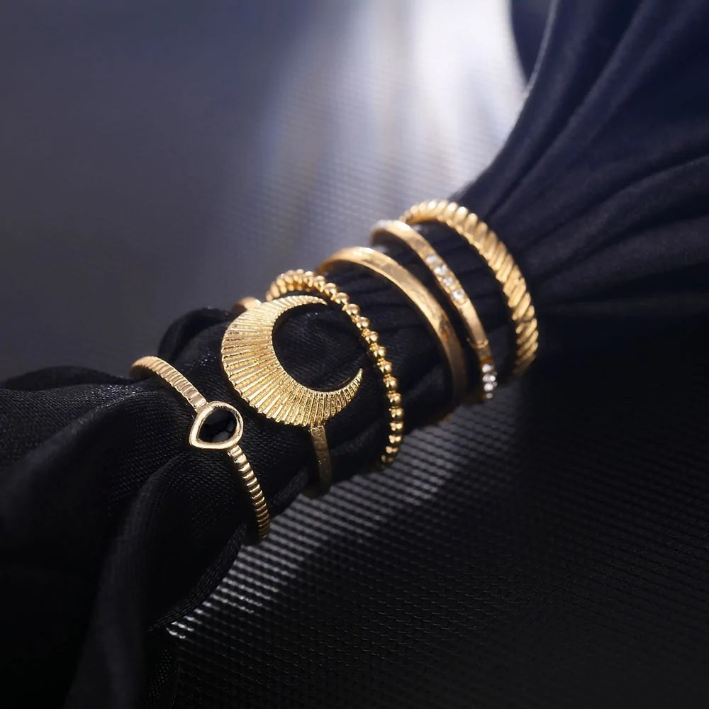 Moon Geometric Joint Rings Set