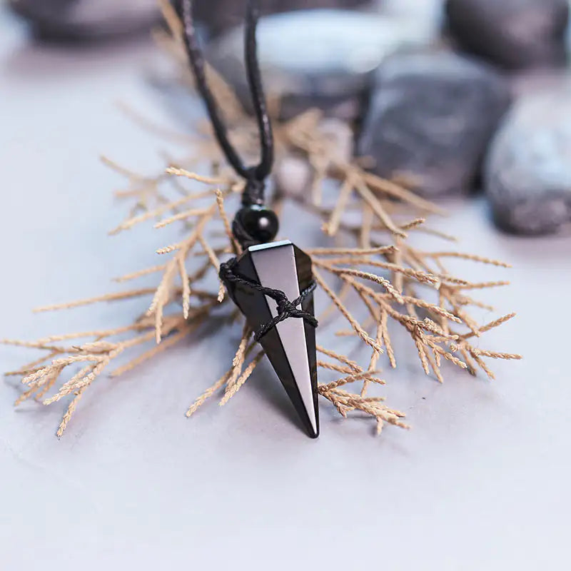 Obsidian Crystal Pendant Pendulum Necklace