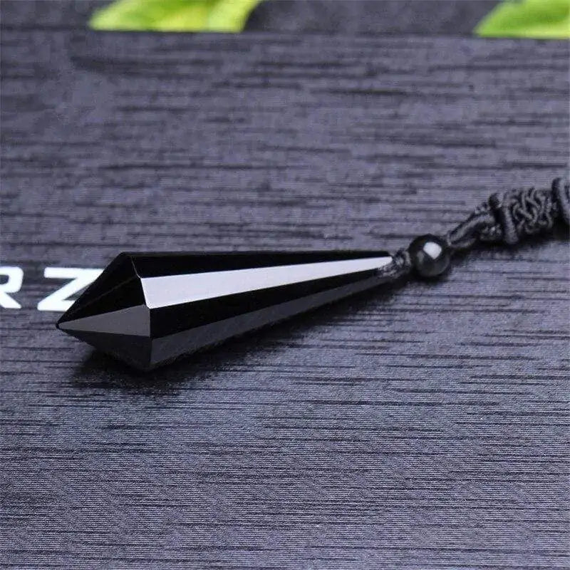 Black Obsidian Pyramid Pendant with Chain