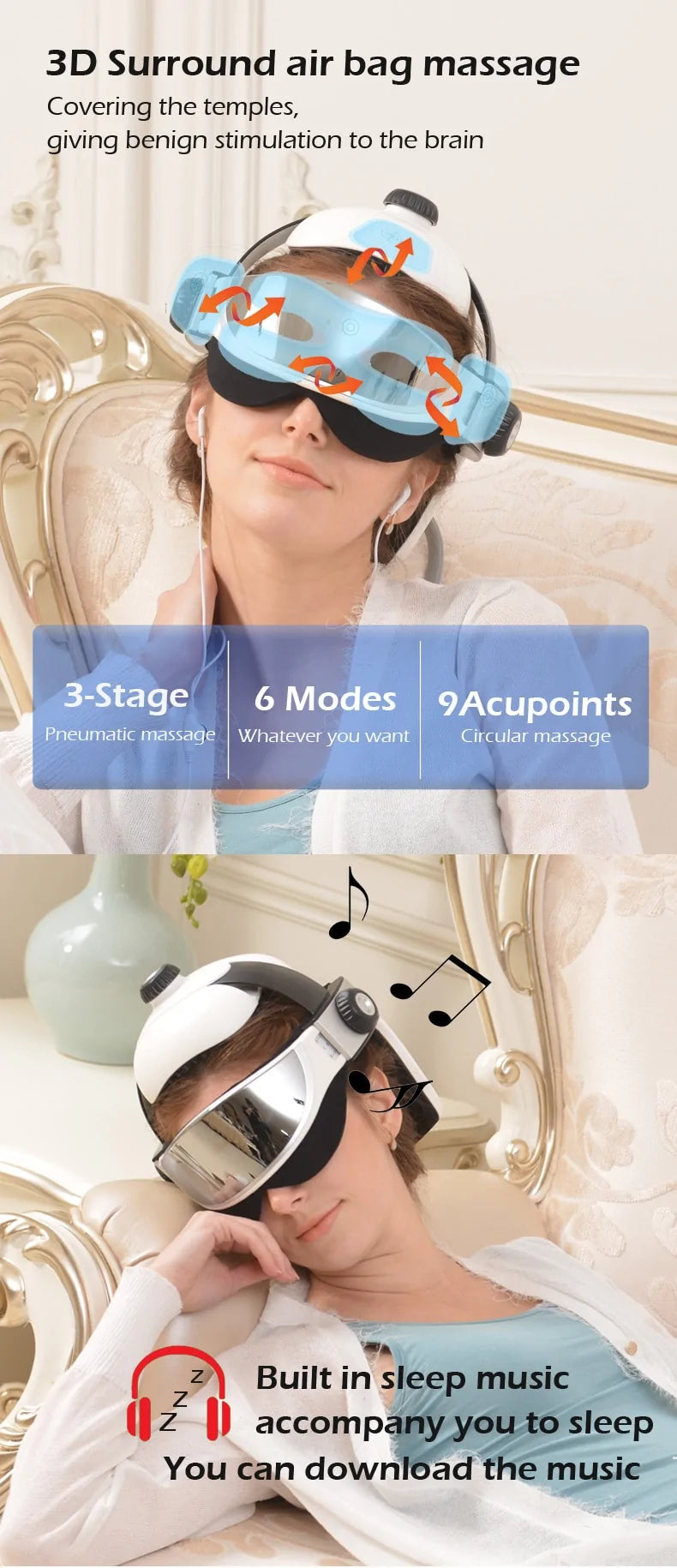 Smart Head Eye Massager 2 in 1 Heating Air Pressure Vibration Therapy