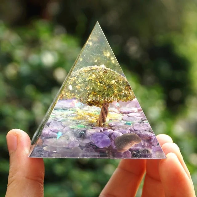 Tree Of Life Orgonite Pyramid Mold Amethyst Peridot