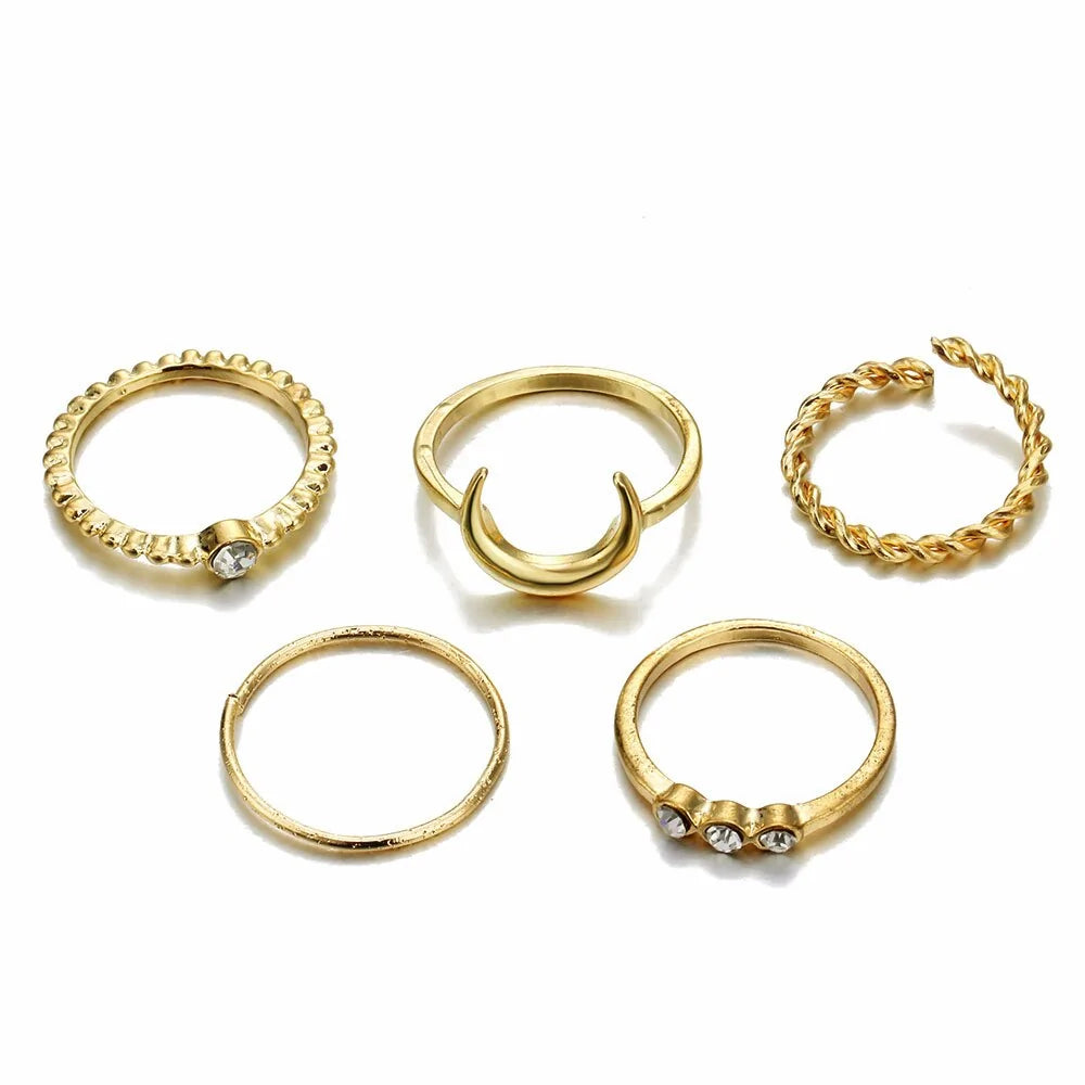 Moon Geometric Joint Rings Set