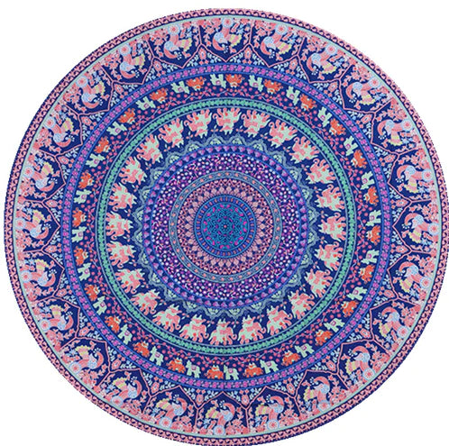 Mandala Elephant Round Tapestry