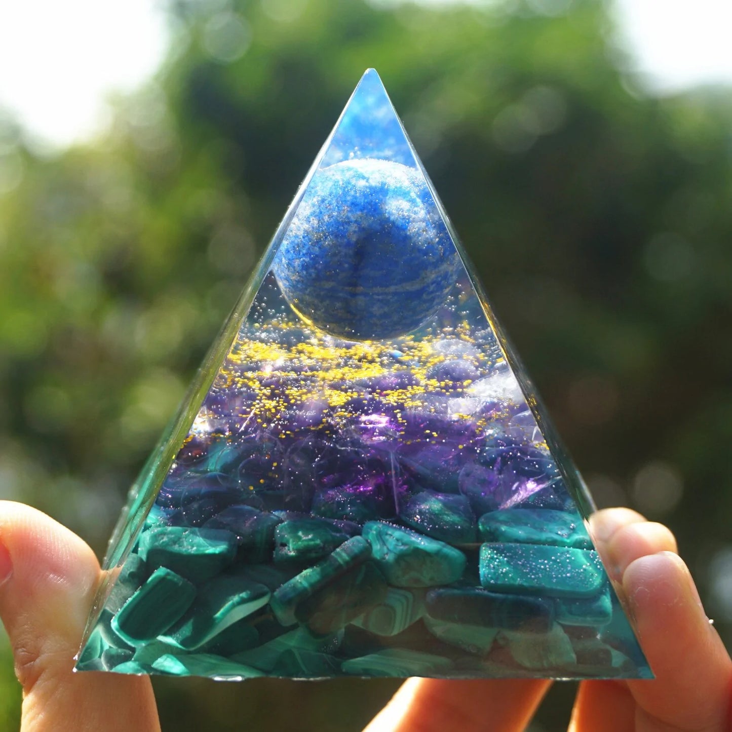 Lapis Lazuli Sphere Orgone Pyramid: Crystal Healing Orgonite