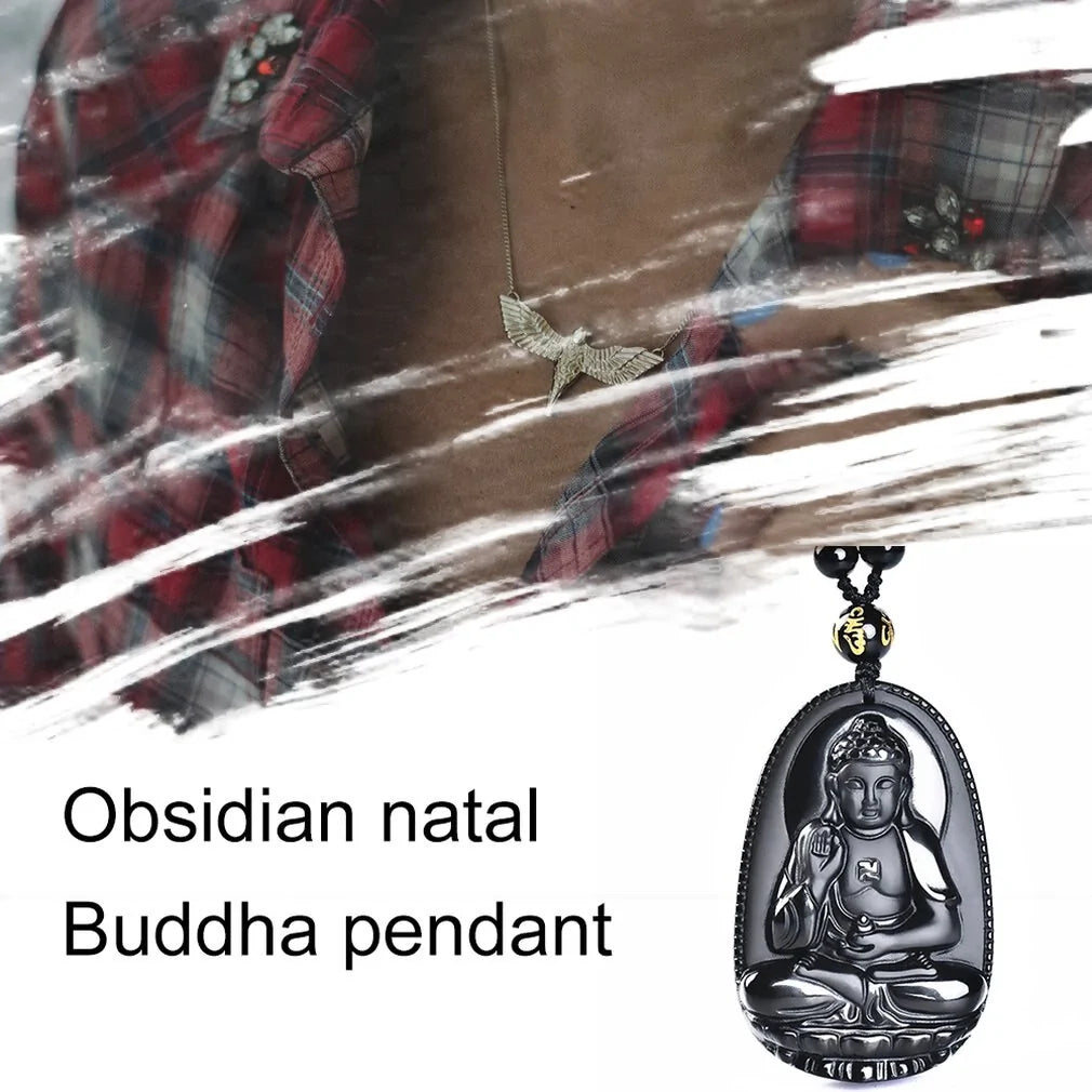 Natural Stone Black Obsidian Carved Buddha Lucky Amulet