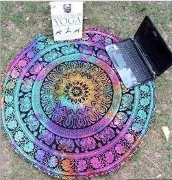 Mandala Elephant Round Tapestry