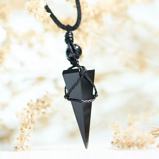 Obsidian Crystal Pendant Pendulum Necklace